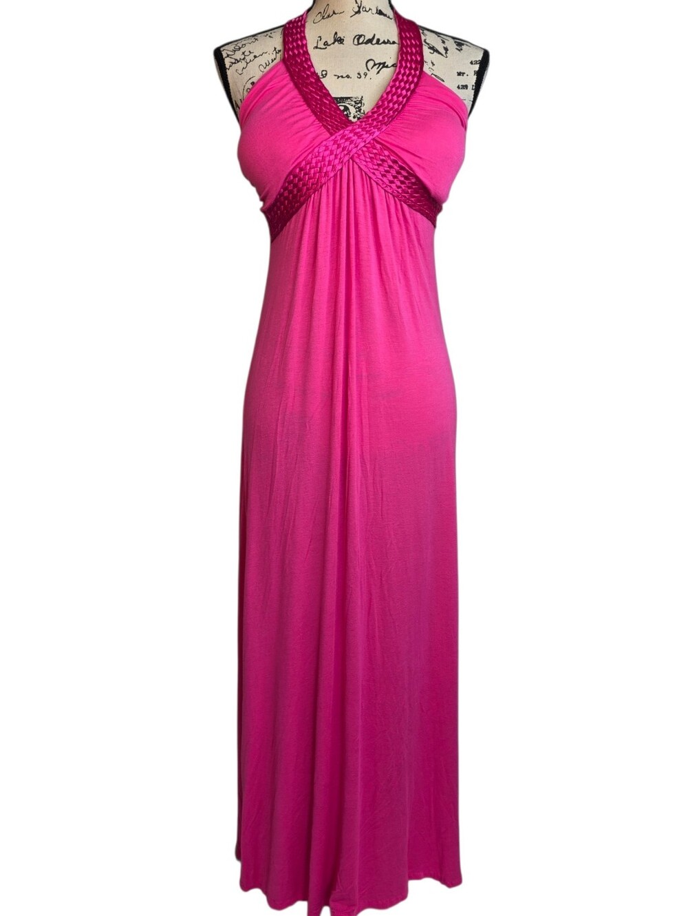 Entro Y2k Fuchsia Halter Maxi Dress with Braided Detail M